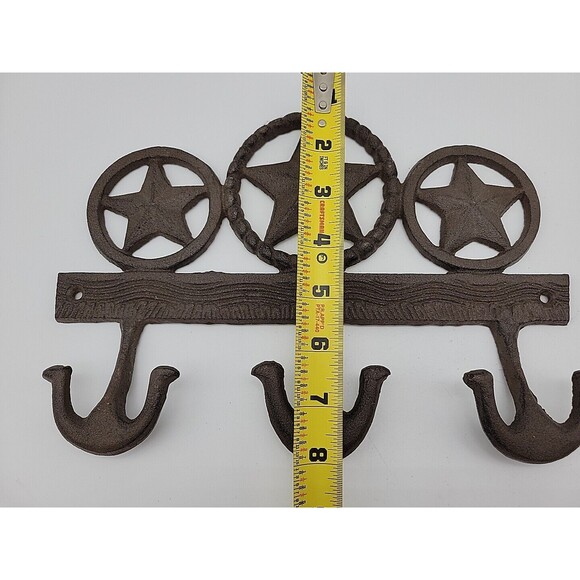 Cast Iron Texas Stars Rings Wall Hook Rack Key Towel Coat Hanger Rustic Brown - Picture 8 of 8